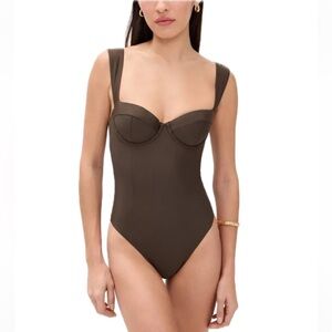 NWT Jonathan Simkhai Kyle bustier swimsuit, Medium Brown